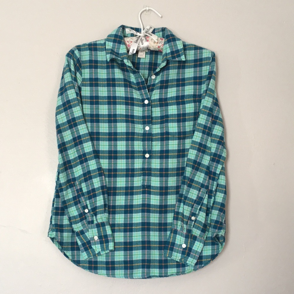 J. Crew Turquoise Half Button Flannel